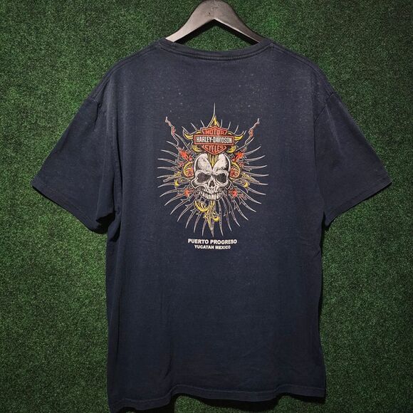 Harley Davidson Mexico Yucatsn Puerto Progreso Skull y2k Biker Motorcycle - Picture 1 of 6